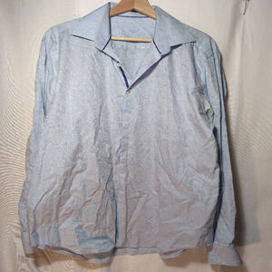 Bugatchi Mens Button Up, Blue Paisley Pattern, Long Sleeves,